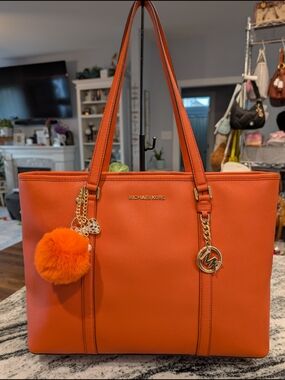 Michael Kors Sadie Orange Leather Tote Bag